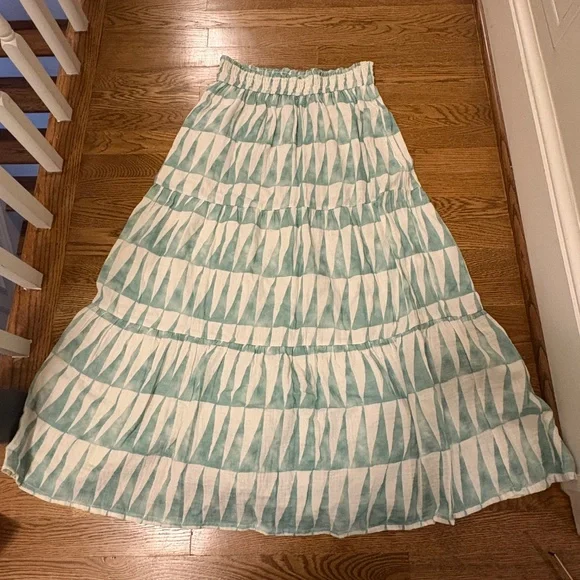 Marine Layer Corinne Double Cloth Maxi Skirt | Teal/White Geometric | Size L | - Picture 4 of 6